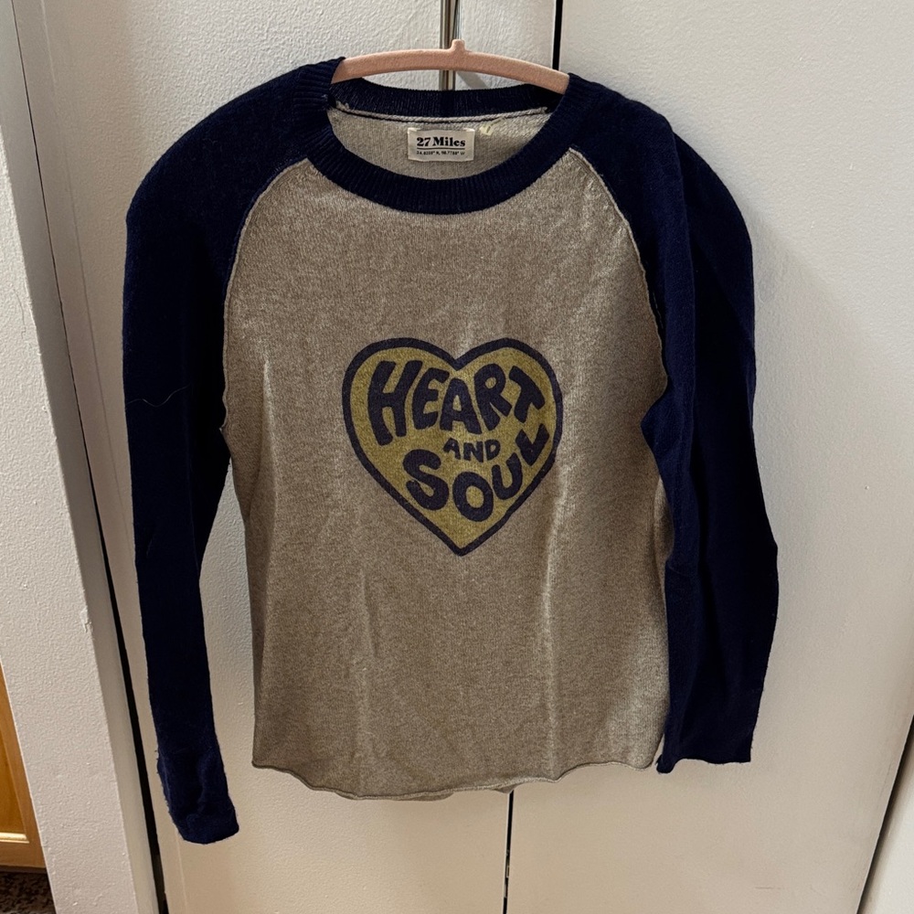27 Miles Malibu Gray and Navy Heart Sweater